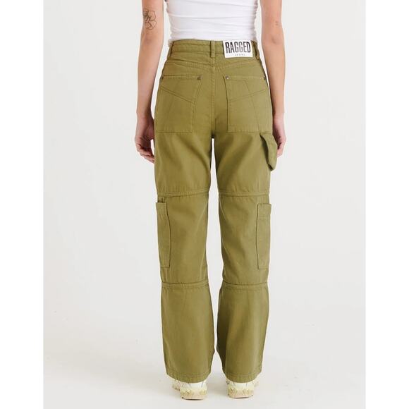 Ragged Priest Combat Jeans Green Khaki Denim High Rise Organic Cotton Cargo 28 - Picture 2 of 16